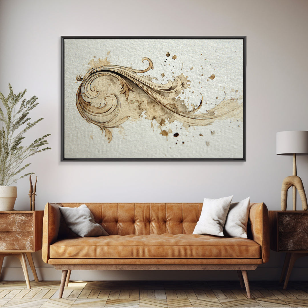 Ornamental Frame of Flourished Pen Curves Framed Canvas Print, Calligraphy Art, Unique Wall Art, Living Room Decor, Script, CAL-3x2-70