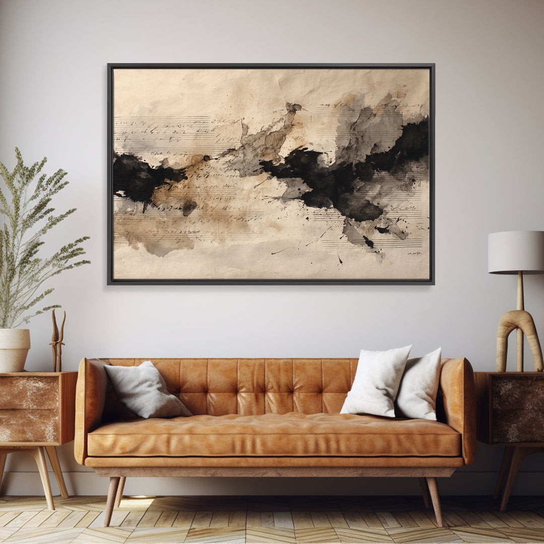 Expressive Musical Rhythm Painted as Ink Strokes Canvas Print, Calligraphy Art, Watercolor Print, Living Room Decor, Script, CAL-3x2-76