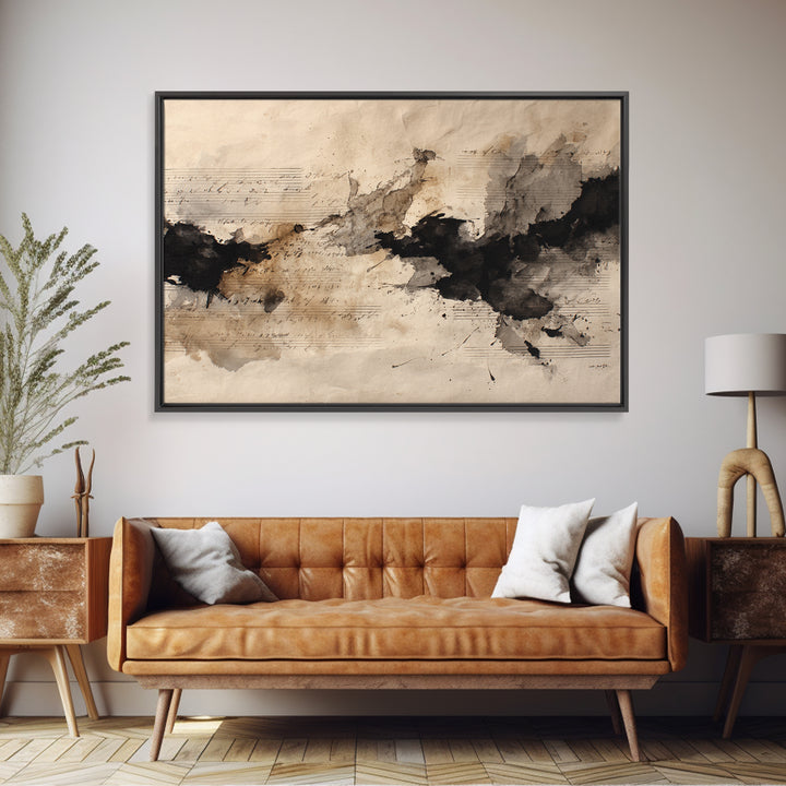 Expressive Musical Rhythm Painted as Ink Strokes Canvas Print, Calligraphy Art, Watercolor Print, Living Room Decor, Script, CAL-3x2-76