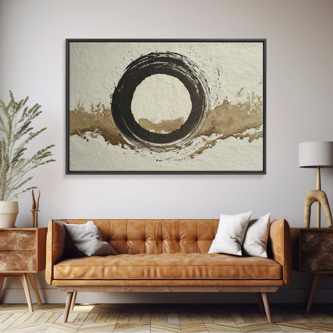 Japanese Brush Mark Circle Framed Canvas Print, Calligraphy Art, Printable Art, Living Room Decor, Script, Scripture Art, CAL-3x2-8