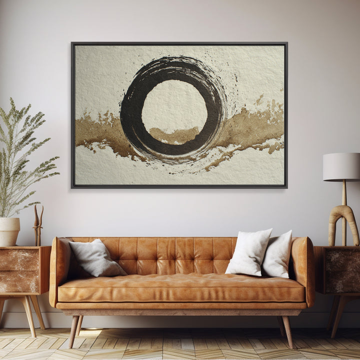 Japanese Brush Mark Circle Framed Canvas Print, Calligraphy Art, Printable Art, Living Room Decor, Script, Scripture Art, CAL-3x2-8