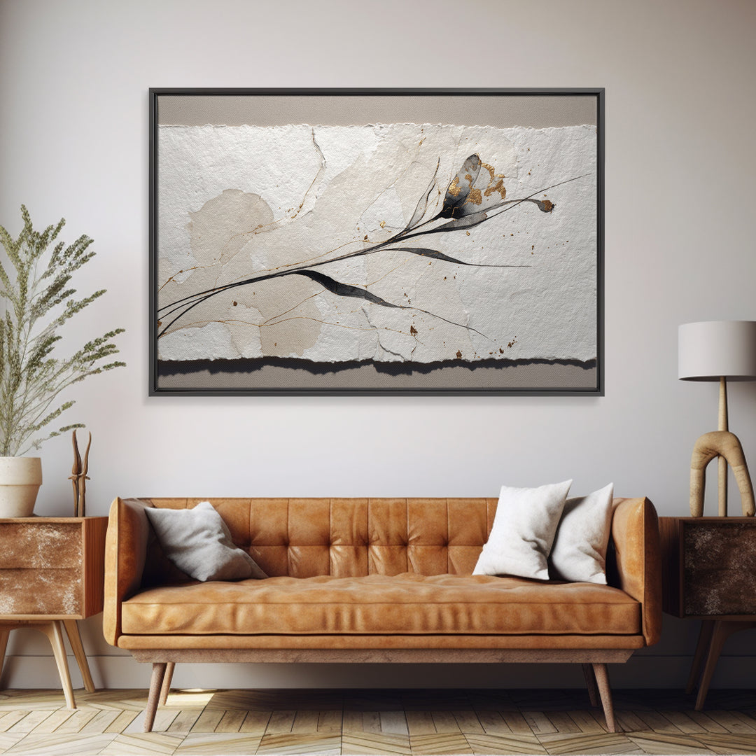 Single Elegant Flourish Shaped Like a Flower Canvas Print, Calligraphy Art, Japanese Decor, Living Room Decor, Script, CAL-3x2-81