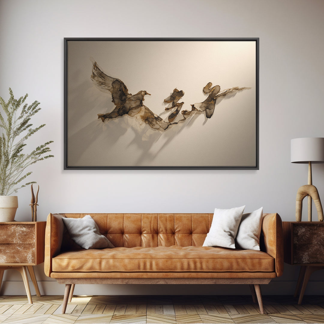 Calligraphic Bird Shape Formed from Flowing Lines Canvas Print, Calligraphy Art, Boho Decor, Living Room Decor, Script, CAL-3x2-84