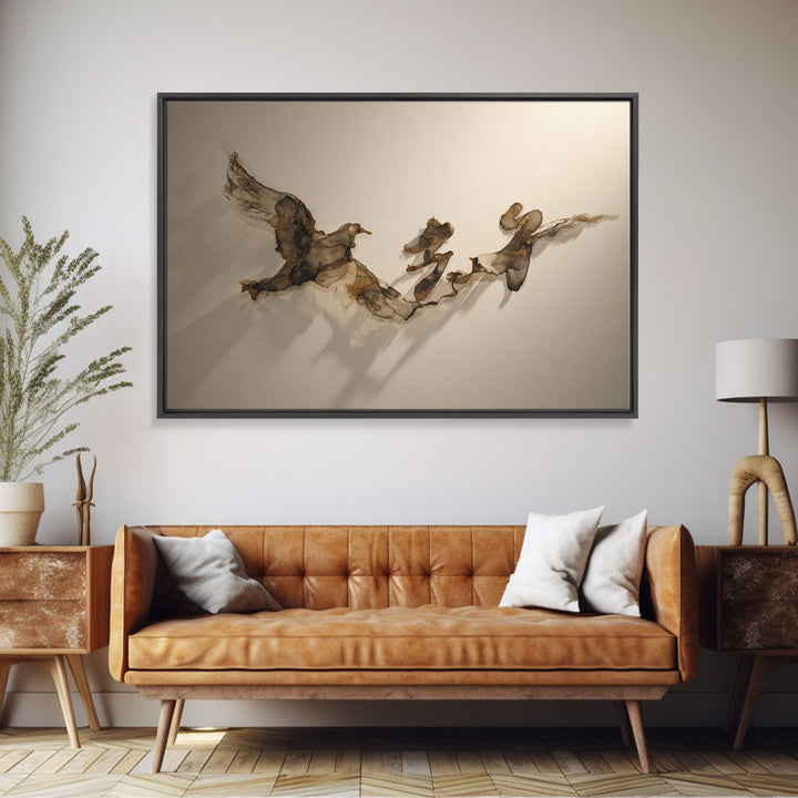 Calligraphic Bird Shape Formed from Flowing Lines Canvas Print, Calligraphy Art, Boho Decor, Living Room Decor, Script, CAL-3x2-84