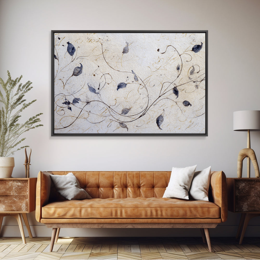 Floral Vine Created from Graceful Script Like Framed Canvas Print, Calligraphy Art, Fine Art Print, Living Room Decor, Script, CAL-3x2-87