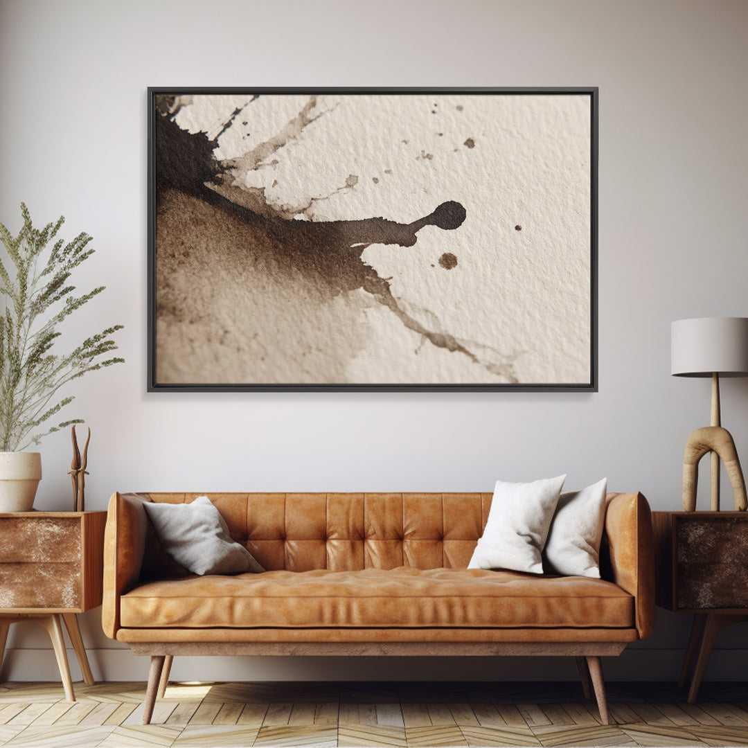 Ink Splatter and Long Brushstroke Composition Framed Canvas Print, Calligraphy Art, Luxury Decor, Living Room Decor, Script, CAL-3x2-92