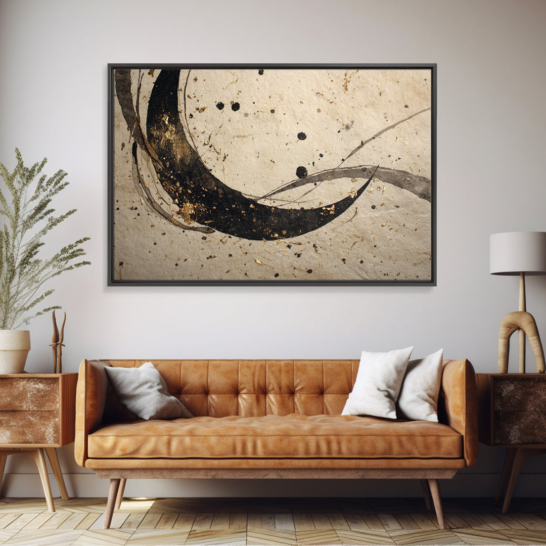 Crescent Moon Made from Elegant Ink Swashes Canvas Print, Calligraphy Art, Spiritual Wall Art, Living Room Decor, Script, CAL-3x2-97