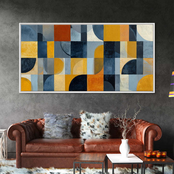 Checkerboard Blocks with Painterly Edges Framed Canvas Print, Color Block Art, Wall Art, Living Room Decor, Oil Painting, CBA-2x1-35