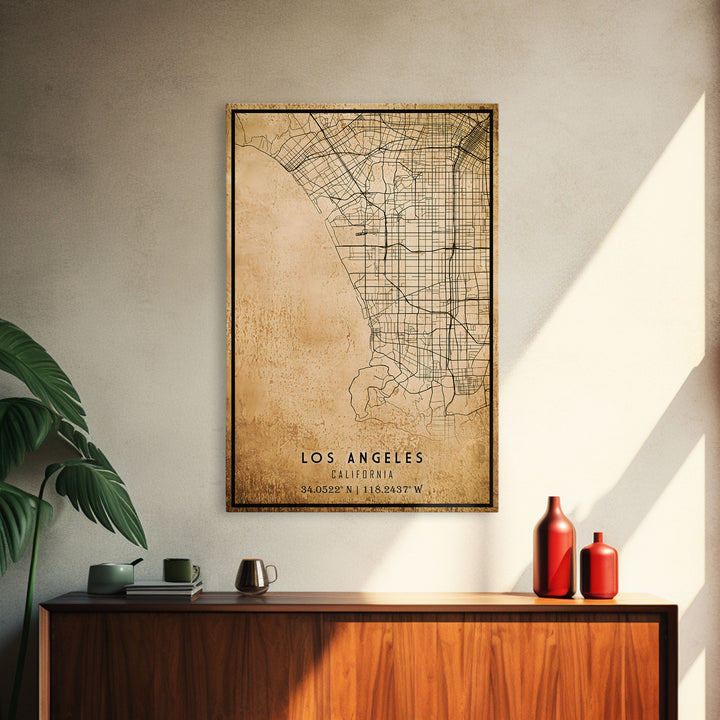 Los Angeles Vintage Map Print | Los Angeles Map | California Map Art | Los Angeles City Road Map Poster | Distressed / Retro LA Street Art