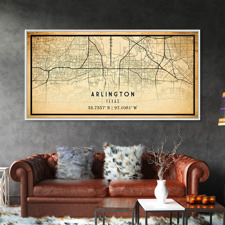 Arlington Texas map print poster or framed canvas, Arlington map print poster canvas, Texas city map print poster canvas, Vintage Travel Art