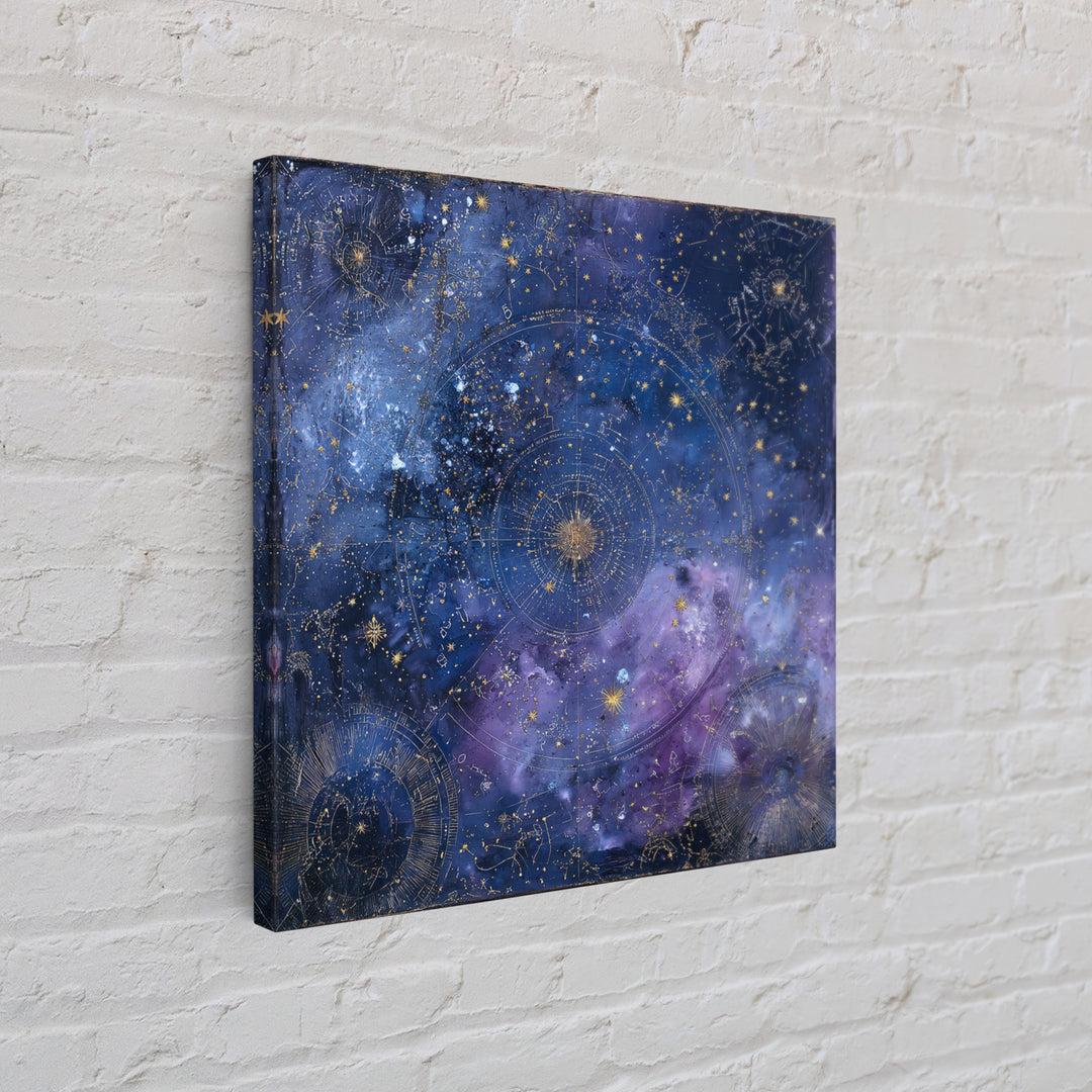 Blue Star Map Canvas Print, Celestial Art, Boho Wall Decor, Living Room Decor, Oil Painting, Celestial, Boho Art, Space Art, CEL-1x1-22