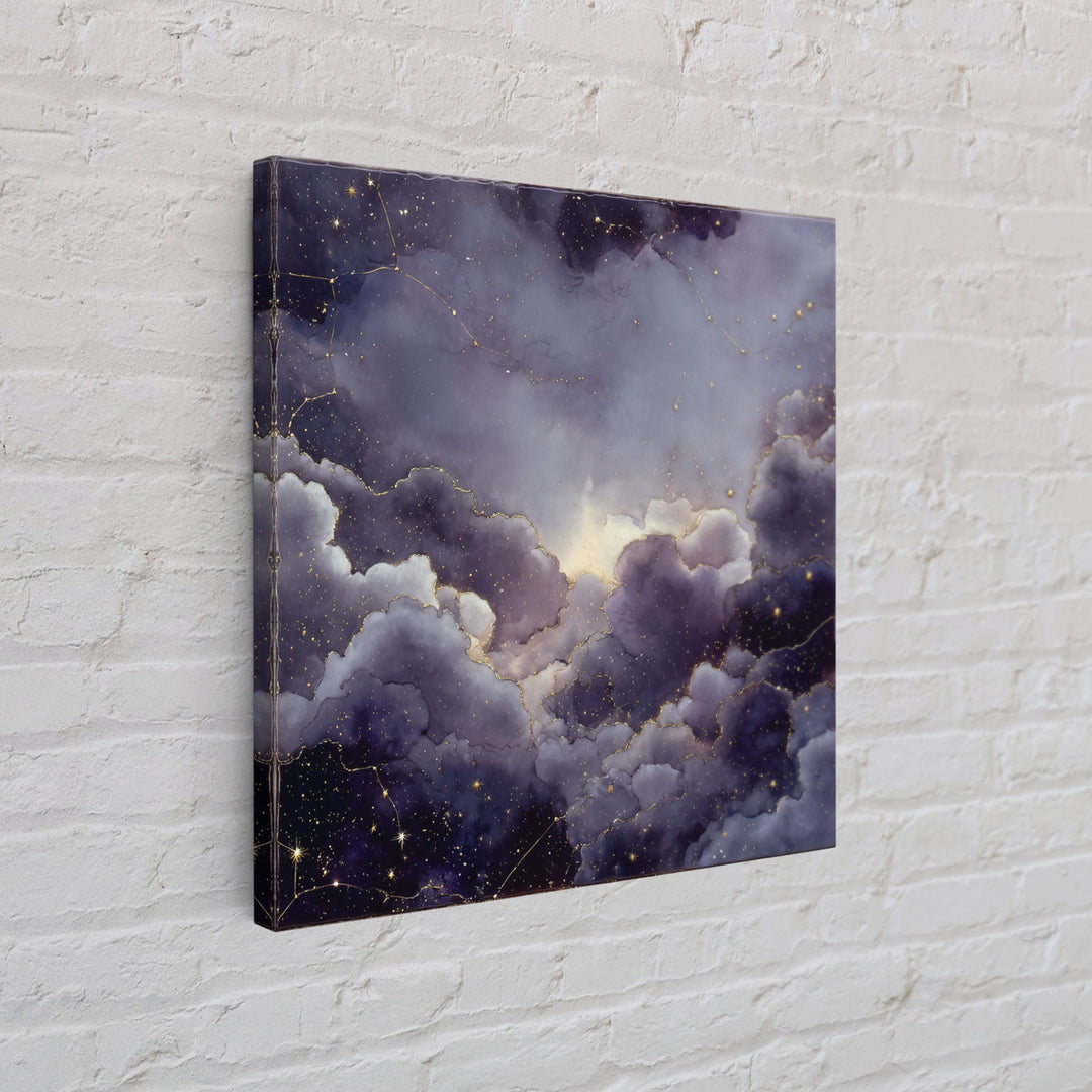 Moonlit Cloudscape with Silver Highlights Framed Canvas Print, Celestial Art, Animal Prints, Living Room Decor, Abstract Art, CEL-1x1-57