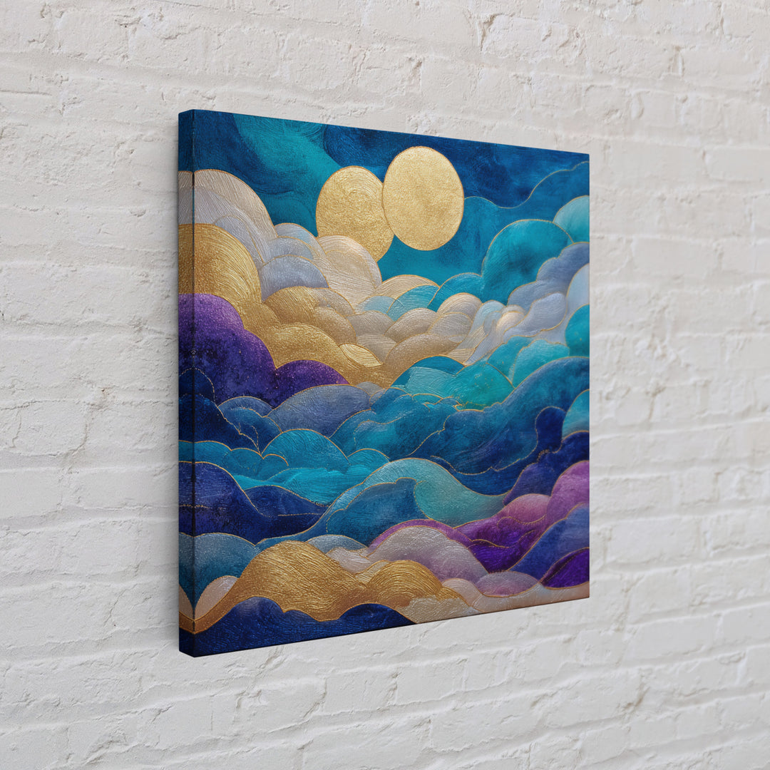 Golden Sun over Abstract Ocean Waves Framed Canvas Print, Celestial Art, Collage Art, Living Room Decor, Fine Art, Celestial, CEL-1x1-71