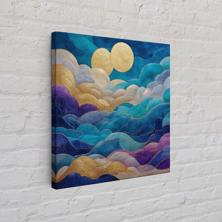 Golden Sun over Abstract Ocean Waves Framed Canvas Print, Celestial Art, Collage Art, Living Room Decor, Fine Art, Celestial, CEL-1x1-71