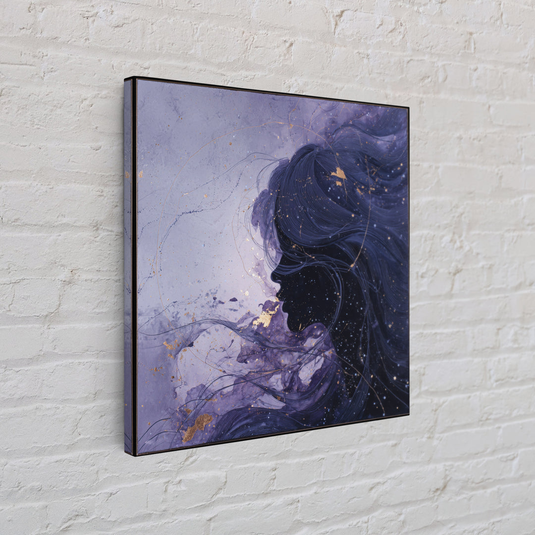 Celestial Goddess with Flowing Midnight Hair Framed Canvas Print, Celestial Art, Wall Decor, Living Room Decor, Celestial, CEL-1x1-79