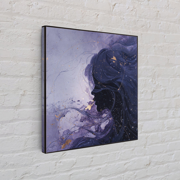 Celestial Goddess with Flowing Midnight Hair Framed Canvas Print, Celestial Art, Wall Decor, Living Room Decor, Celestial, CEL-1x1-79