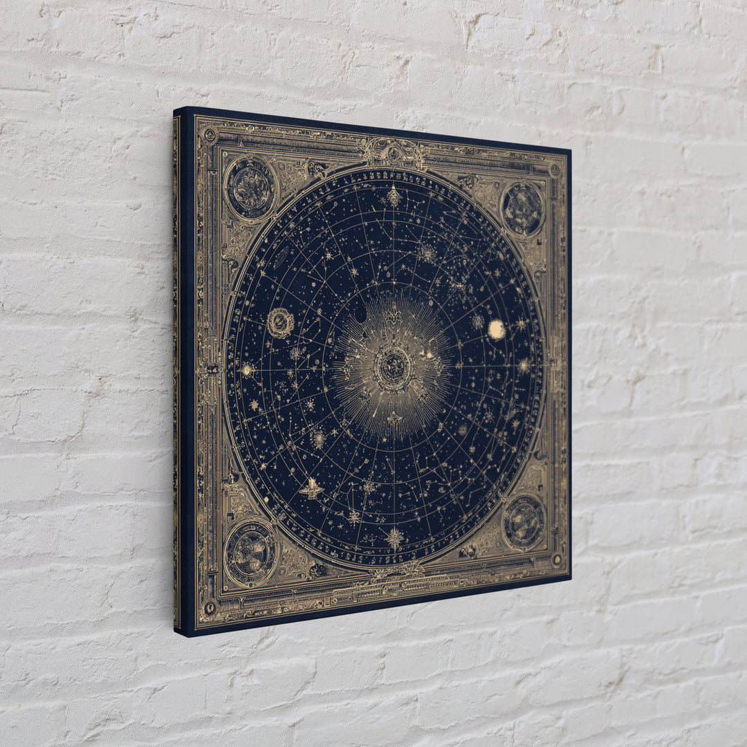Gold Constellation Map on Deep Navy Texture Framed Canvas Print, Celestial Art, Printable Art, Living Room Decor, Celestial, CEL-1x1-8