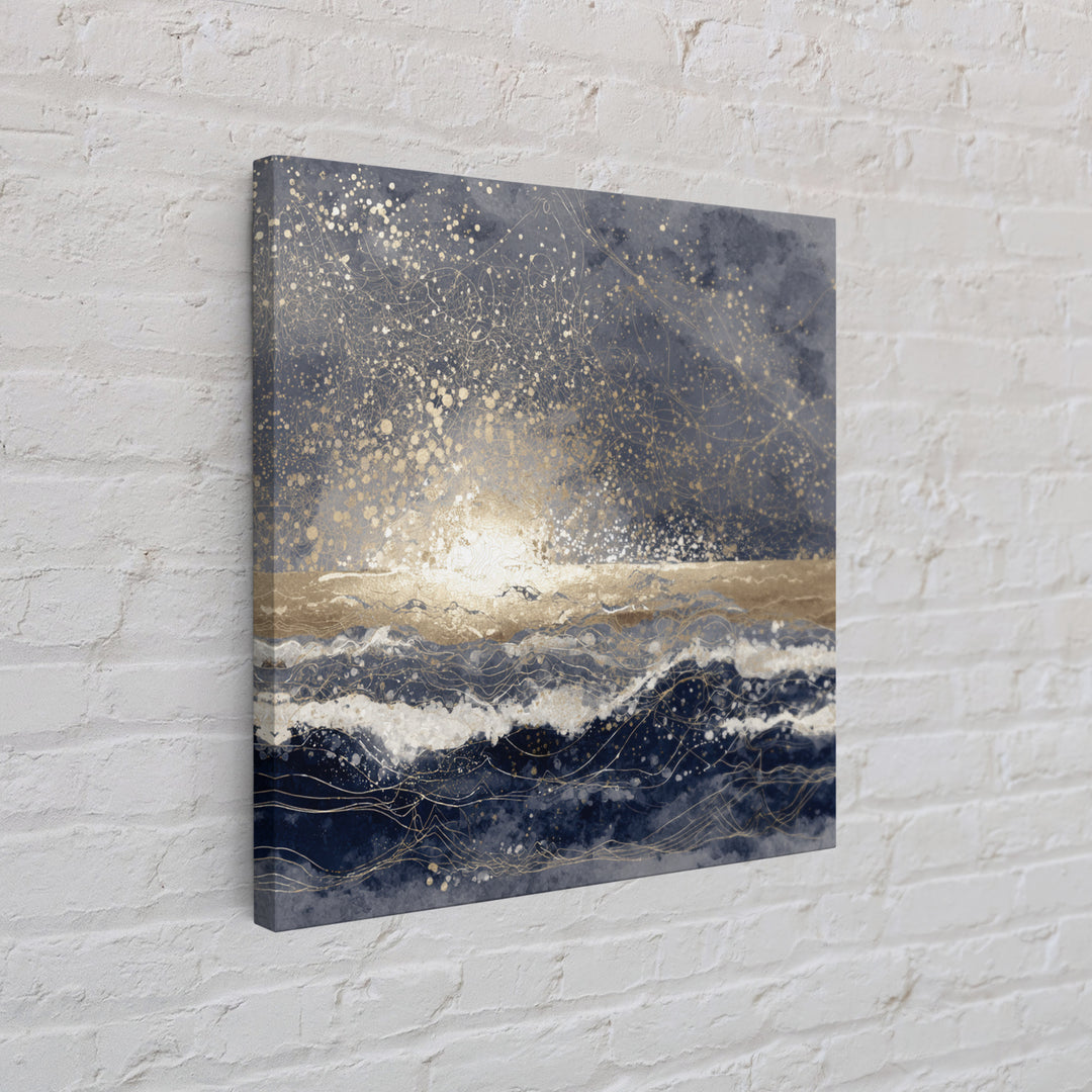 Golden Sun over Abstract Ocean Waves Canvas Print, Celestial Art, Fantasy Art, Living Room Decor, Fine Art, Celestial, CEL-1x1-95