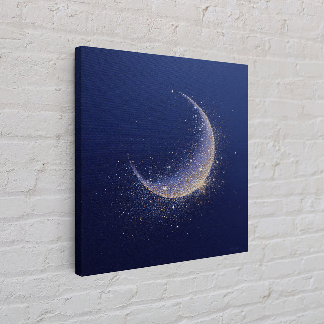 Crescent Moon Cradling a Cluster of Stars Canvas Print, Celestial Art, Luxury Decor, Living Room Decor, Oil Painting, Celestial, CEL-1x1-97