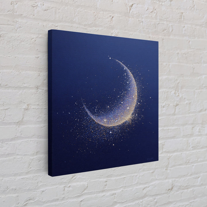 Crescent Moon Cradling a Cluster of Stars Canvas Print, Celestial Art, Luxury Decor, Living Room Decor, Oil Painting, Celestial, CEL-1x1-97
