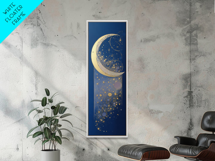 Crescent Moon Cradling a Cluster of Stars Canvas Print, Celestial Art, Minimalist Art, Living Room Decor, Fine Art, Celestial, CEL-1x3-13