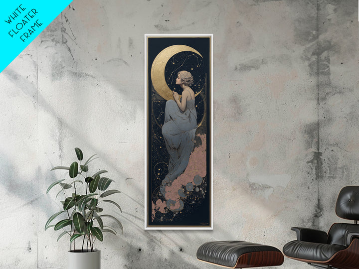Crescent Moon Cradling a Cluster of Stars Canvas Print, Celestial Art, Minimalist Art, Living Room Decor, Fine Art, Celestial, CEL-1x3-37