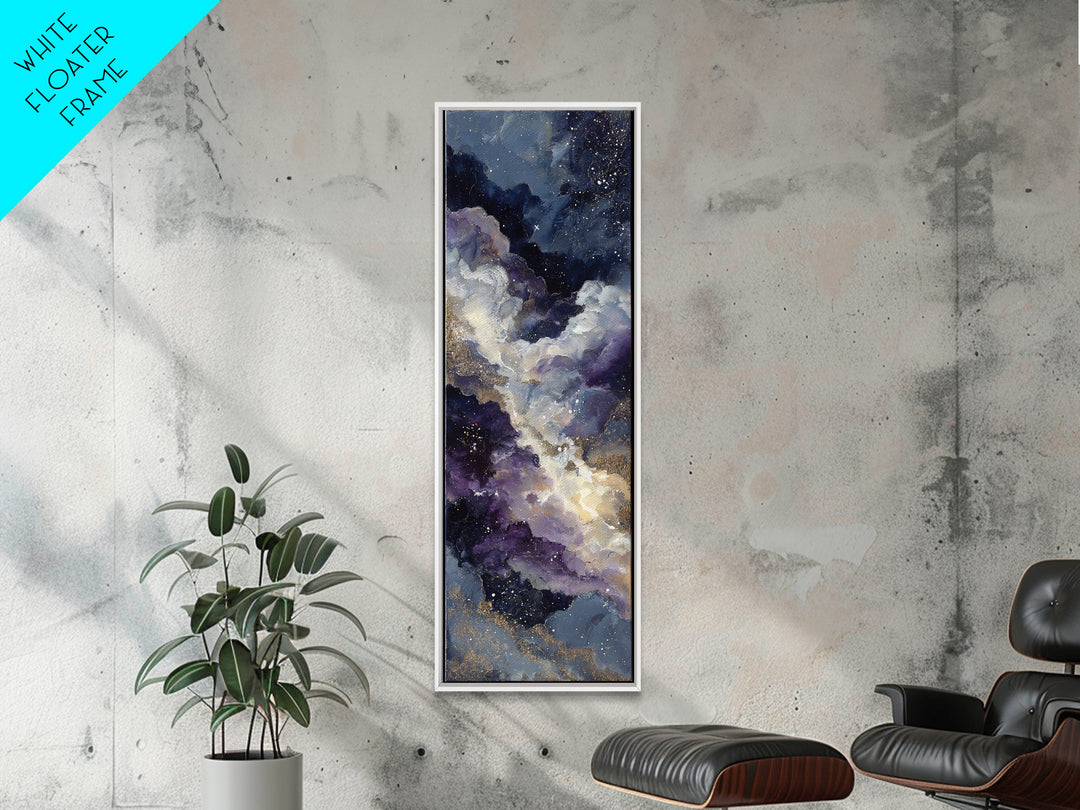 Moonlit Cloudscape with Silver Highlights Framed Canvas Print, Celestial Art, Fantasy Art, Living Room Decor, Oil Painting, CEL-1x3-45