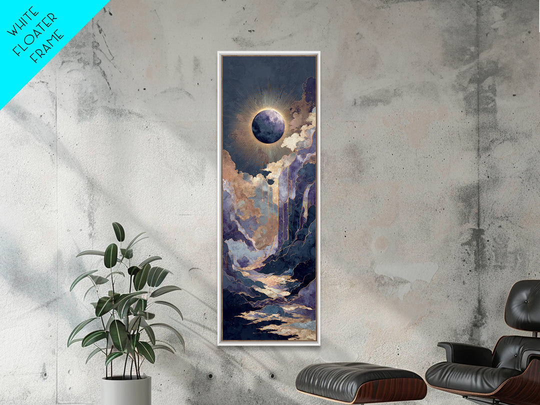 Eclipse Scene with Radiant Corona Framed Canvas Print, Celestial Art, Boho Home Decor, Living Room Decor, Fine Art, Celestial, CEL-1x3-46