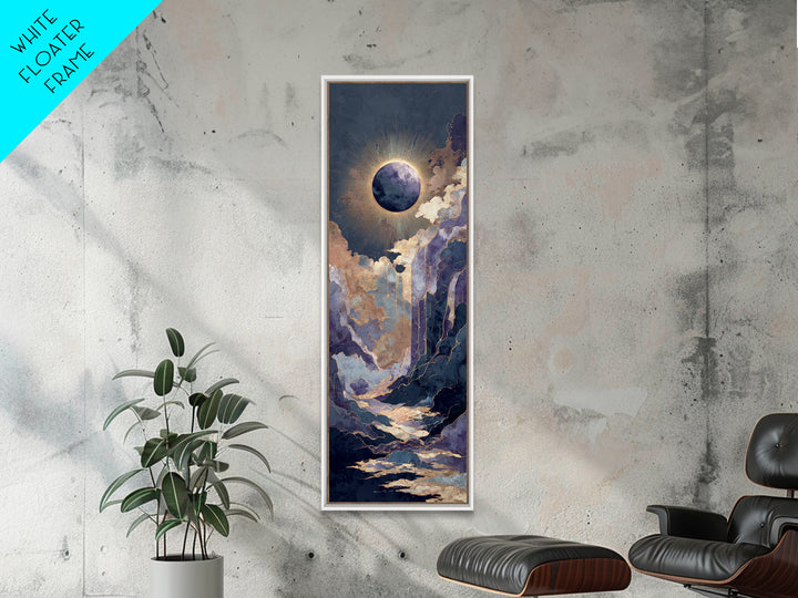 Eclipse Scene with Radiant Corona Framed Canvas Print, Celestial Art, Boho Home Decor, Living Room Decor, Fine Art, Celestial, CEL-1x3-46
