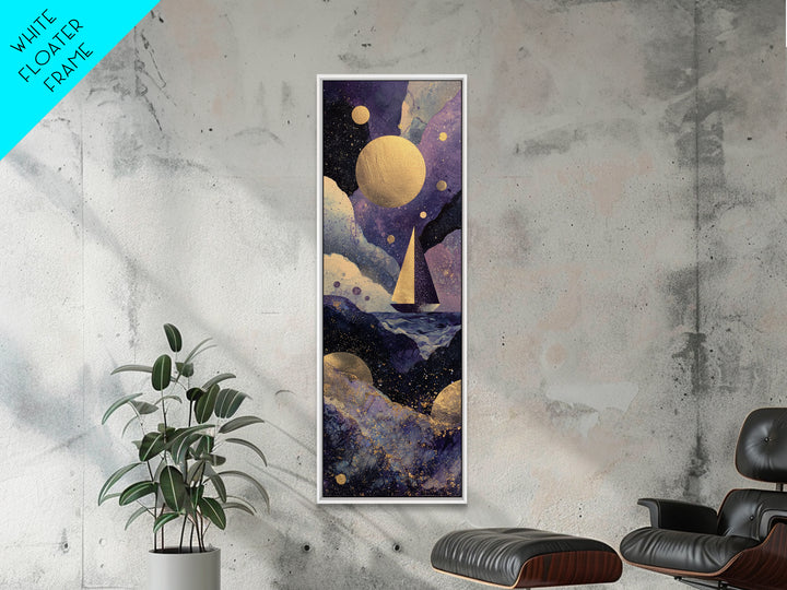 Tiny Sailboat Beneath a Huge Moon Canvas Print, Celestial Art, Modern Decor, Living Room Decor, Fine Art, Celestial, Home Decor, CEL-1x3-7