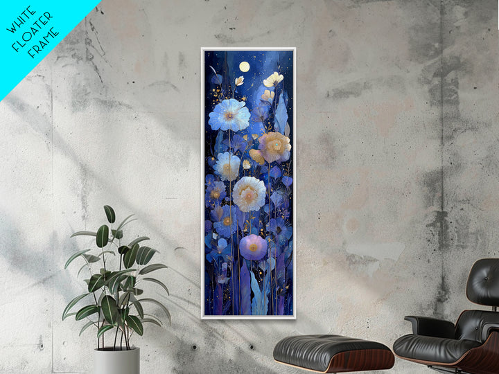 Moon Garden with Night Blooming Flowers Canvas Print, Celestial Art, Boho Art, Living Room Decor, Watercolor Art, Celestial, CEL-1x3-9