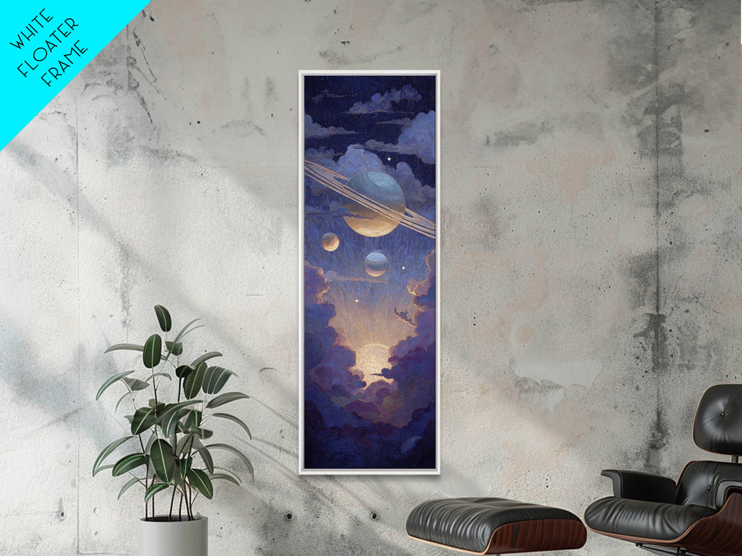 Glowing Planet with Rings and Tiny Moons Canvas Print, Celestial Art, Modern Decor, Living Room Decor, Oil Painting, Celestial, CEL-1x3-90