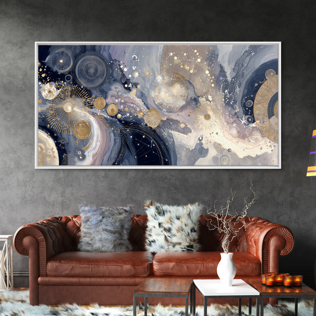Astronaut Helmet Reflecting a Field of Stars Framed Canvas Print, Celestial Art, Mushroom Decor, Living Room Decor, Celestial, CEL-2x1-11