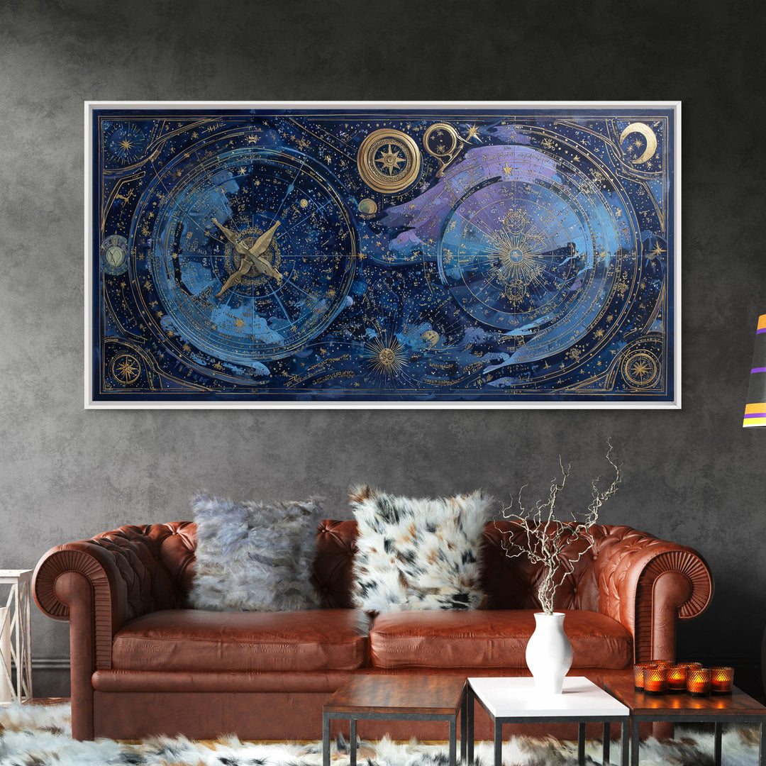 Blue Star Map Framed Canvas Print, Celestial Art, Gallery Decor, Living Room Decor, Fine Art, Celestial, Minimalist Decor, CEL-2x1-18