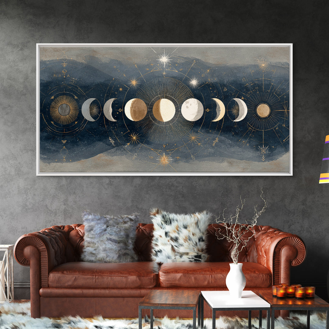 Twelve Small Moons Arranged as Elegant Pattern Canvas Print, Celestial Art, Fine Art Print, Living Room Decor, Celestial, CEL-2x1-20