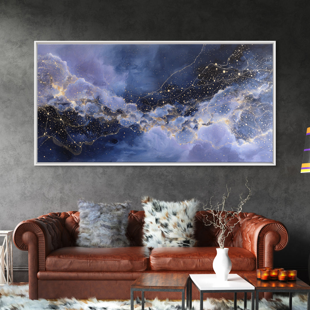 Moonlit Cloudscape with Silver Highlights Canvas Print, Celestial Art, Home Decor, Living Room Decor, Oil Painting, Celestial, CEL-2x1-53