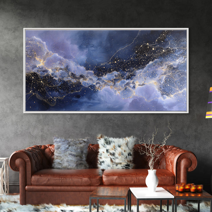Moonlit Cloudscape with Silver Highlights Canvas Print, Celestial Art, Home Decor, Living Room Decor, Oil Painting, Celestial, CEL-2x1-53