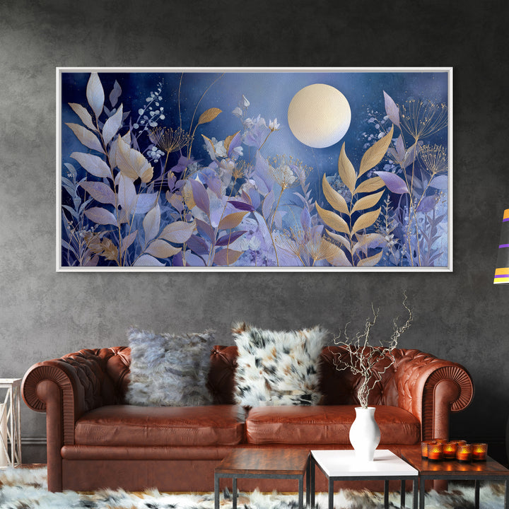 Lunar Phase Arc Above Delicate Botanicals Canvas Print, Celestial Art, Printable Art, Living Room Decor, Celestial, CEL-2x1-72