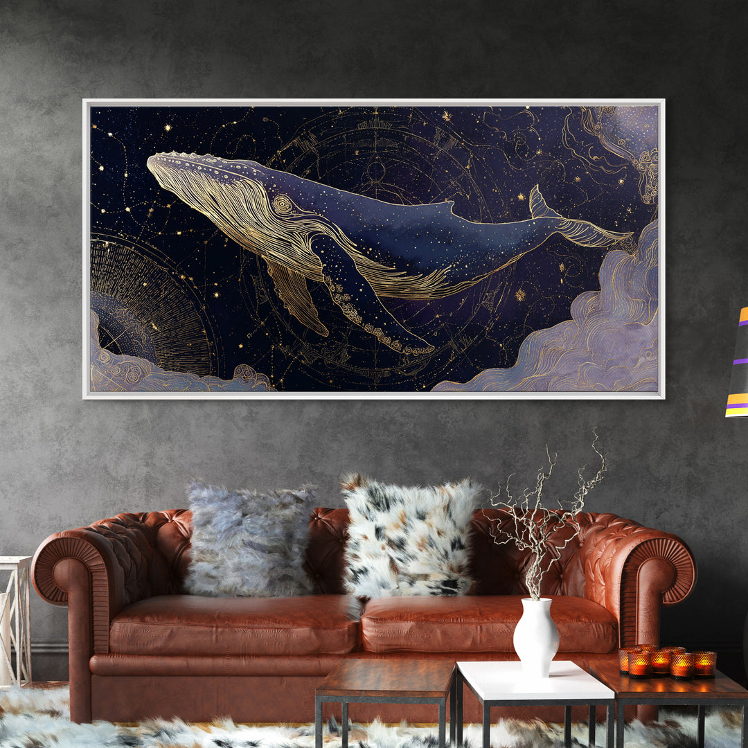 Cosmic Whale Swimming Through a Star Field Canvas Print, Celestial Art, Wall Art, Living Room Decor, Fine Art, Celestial, CEL-2x1-73