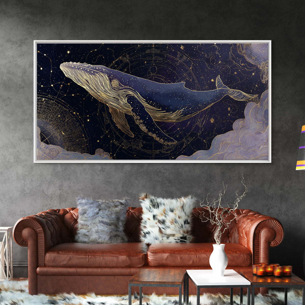 Cosmic Whale Swimming Through a Star Field Canvas Print, Celestial Art, Wall Art, Living Room Decor, Fine Art, Celestial, CEL-2x1-73