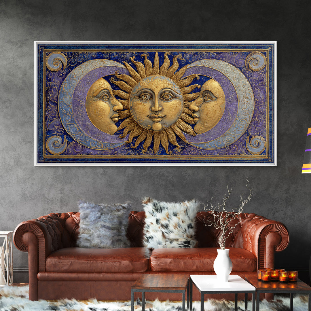 Sun and Moon Faces Canvas Print, Celestial Art, Minimalist Decor, Living Room Decor, Fine Art, Celestial, Boho Wall Art, CEL-2x1-94