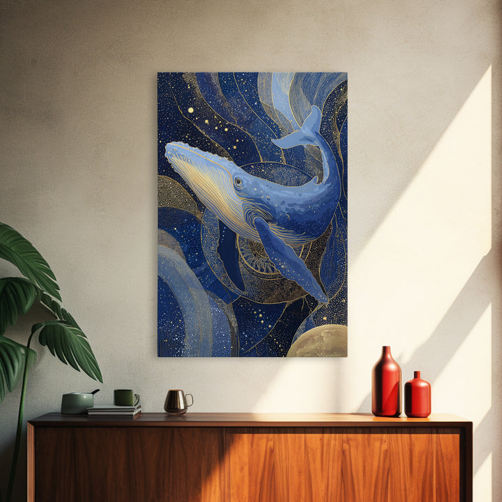 Cosmic Whale Swimming Through a Star Field Framed Canvas Print, Celestial Art, Room Decor, Living Room Decor, Celestial, CEL-2x3-13