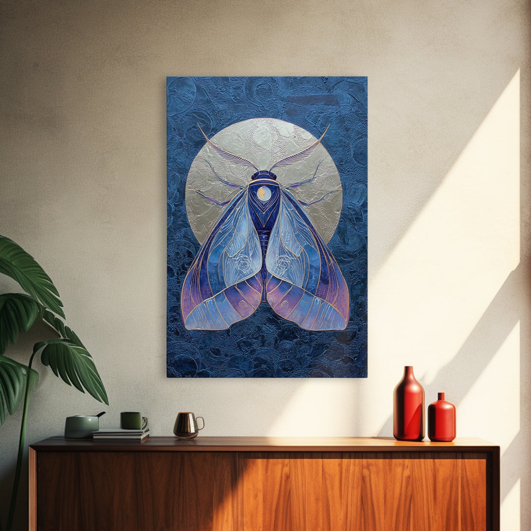 Celestial Moth with Moon Markings Canvas Print, Celestial Art, Boho Decor, Living Room Decor, Fine Art, Celestial, CEL-2x3-50