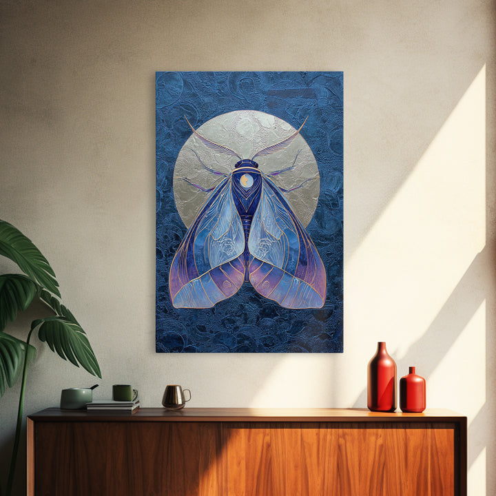 Celestial Moth with Moon Markings Canvas Print, Celestial Art, Boho Decor, Living Room Decor, Fine Art, Celestial, CEL-2x3-50