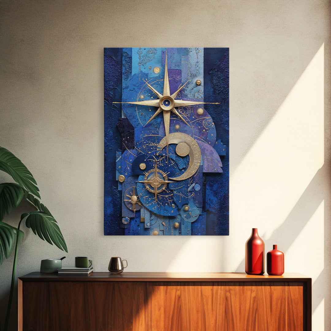 Blue Star Map Framed Canvas Print, Celestial Art, Wall Decor, Living Room Decor, Fine Art, Celestial, Contemporary Art, CEL-2x3-6