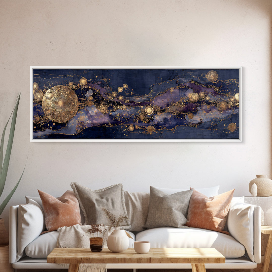 Gold Constellation Map on Deep Navy Texture Canvas Print, Celestial Art, Boho Art, Living Room Decor, Fine Art, Celestial, CEL-3x1-24