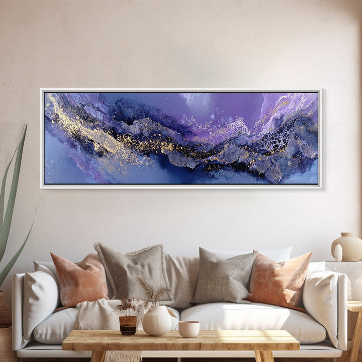 Dreamlike Comet Crossing a Violet Sky Framed Canvas Print, Celestial Art, Space Art, Living Room Decor, Oil Painting, Celestial, CEL-3x1-28