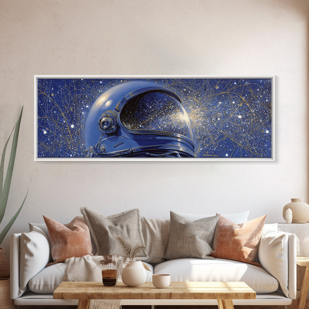 Astronaut Helmet Reflecting a Field of Stars Canvas Print, Celestial Art, Fine Art Print, Living Room Decor, Abstract Art, CEL-3x1-31