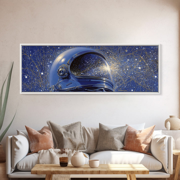 Astronaut Helmet Reflecting a Field of Stars Canvas Print, Celestial Art, Fine Art Print, Living Room Decor, Abstract Art, CEL-3x1-31
