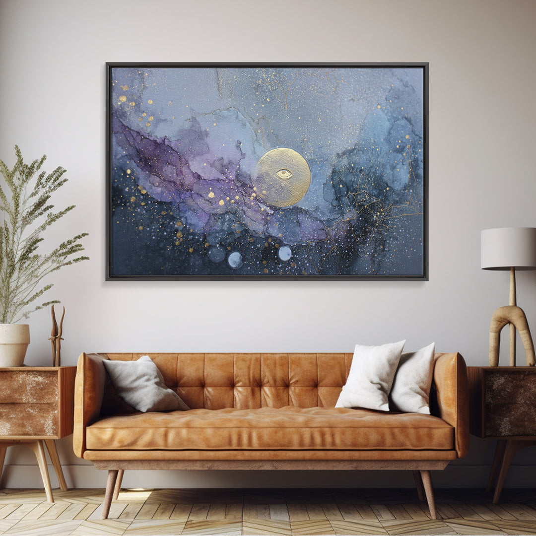 Mystic Eye Surrounded by Moons and Constellations Framed Canvas Print, Celestial Art, Art Deco, Living Room Decor, Celestial, CEL-3x2-20